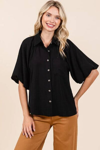 Mittoshop Airflow Short Bubble Sleeve Button Down Shirt - 1985 the VAULT Boutique