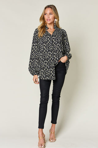 Double Take Full Size Leopard Long Sleeve Blouse - 1985 the VAULT Boutique