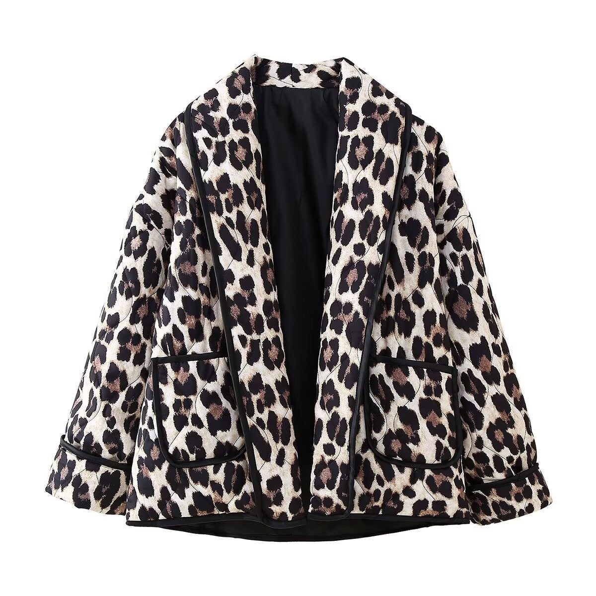 Leopard Open Front Long Sleeve Outerwear - 1985 the VAULT Boutique