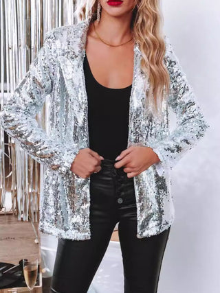 Sequin Lapel Collar Long Sleeve Blazer - 1985 the VAULT Boutique