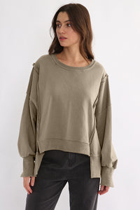 Exposed Seam High-Low Long Sleeve Sweatshirt - 1985 the VAULT Boutique