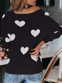 Heart Scoop Neck Long Sleeve Sweater - 1985 the VAULT Boutique