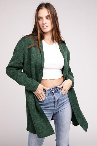 Hooded Open Front Sweater Cardigan - 1985 the VAULT Boutique