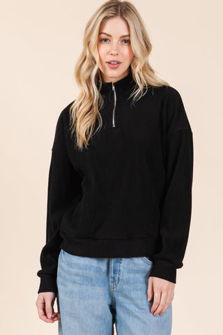 BOMBOM Quarter Zip Long Sleeve Sweatshirt with Pockets - 1985 the VAULT Boutique