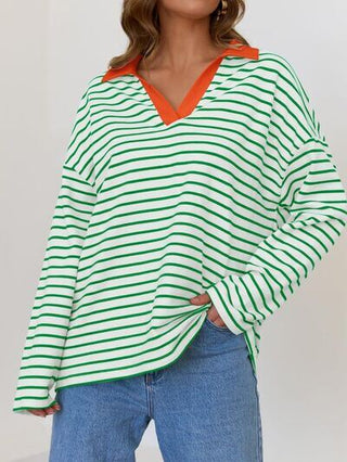 Mandy Striped Johnny Collar Long Sleeve Sweatshirt - 1985 the VAULT Boutique