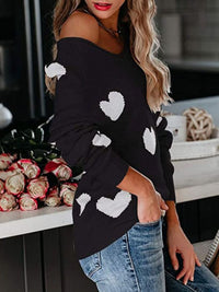 Heart Scoop Neck Long Sleeve Sweater - 1985 the VAULT Boutique