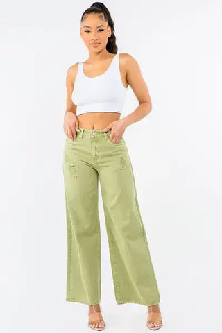 American Bazi High Waist Distressed Wide Leg Jeans - 1985 the VAULT Boutique