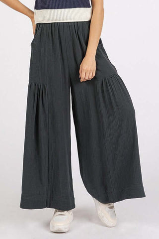 Mittoshop Gauze Elastic Waist Pleated Wide Leg Pants - 1985 the VAULT Boutique