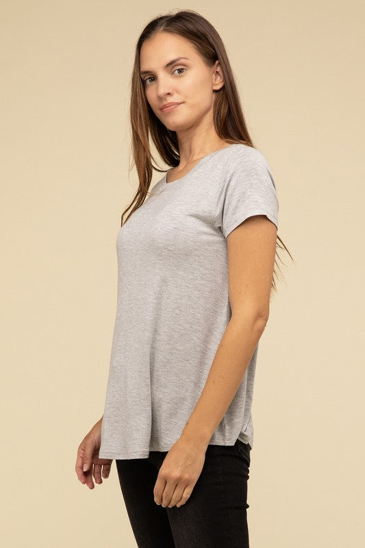 Basic Flowy Round Hem Rayon Short Sleeve Top - 1985 the VAULT Boutique