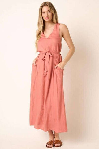 Mittoshop Cross Back Belted V Neck Tank Maxi Dress - 1985 the VAULT Boutique