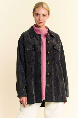 Davi & Dani Washed Corduroy Raw Hem Button Up Jacket - 1985 the VAULT Boutique