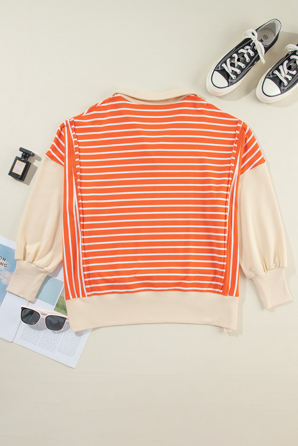 Striped Johnny Collar Long Sleeve Sweatshirt - 1985 the VAULT Boutique