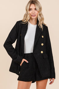 Mittoshop Plaid Texture Double-Breasted Long Sleeve Blazer - 1985 the VAULT Boutique