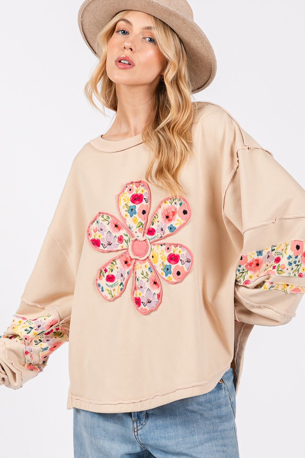 SAGE + FIG Daisy Patch Applique Long Sleeve Sweatshirt - 1985 the VAULT Boutique