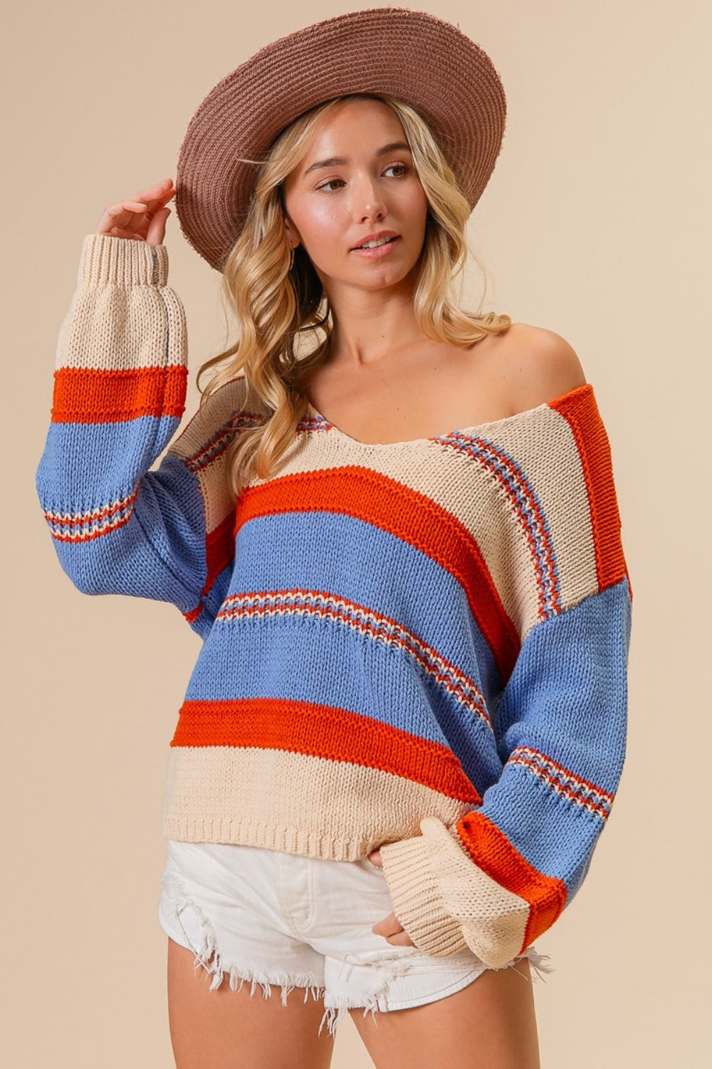 BiBi Multi Color Stripe Scoop Neck Sweater - 1985 the VAULT Boutique