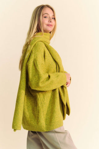 Davi & Dani V-Neck Dropped Shoulder Sweater with Scarf - 1985 the VAULT Boutique