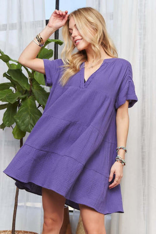 ADORA Tiered Notched Short Sleeve Dress - 1985 the VAULT Boutique