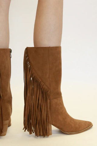 Beast Fashion Suede Fringe Point Toe Boots - 1985 the VAULT Boutique