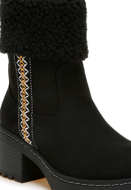 Woolly Faux Fur & Embroidery Detail Boots - 1985 the VAULT Boutique