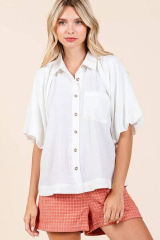 Mittoshop Airflow Short Bubble Sleeve Button Down Shirt - 1985 the VAULT Boutique