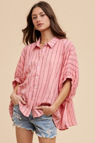 Annie Wear Striped Button Up Half Sleeve Shirt - 1985 the VAULT Boutique