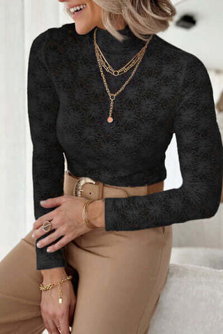 Lace Mock Neck Long Sleeve Blouse - 1985 the VAULT Boutique