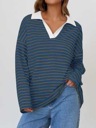 Mandy Striped Johnny Collar Long Sleeve Sweatshirt - 1985 the VAULT Boutique