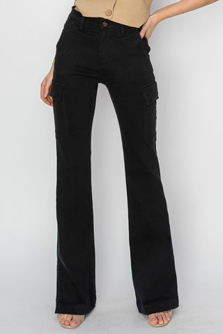 RISEN Full Size High Rise Side Slit Cargo Bootcut Jeans - 1985 the VAULT Boutique