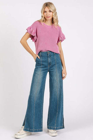 Mittoshop Medium Wash Seam Detail Wide Leg Denim Jeans - 1985 the VAULT Boutique