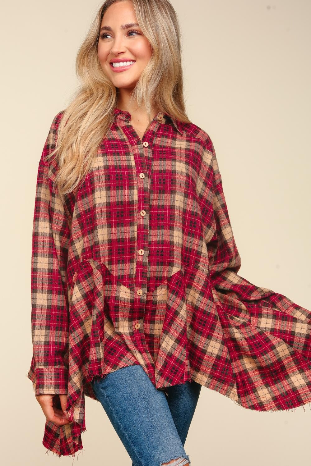 Haptics Plaid Button Down Sharkbite Shirt - 1985 the VAULT Boutique