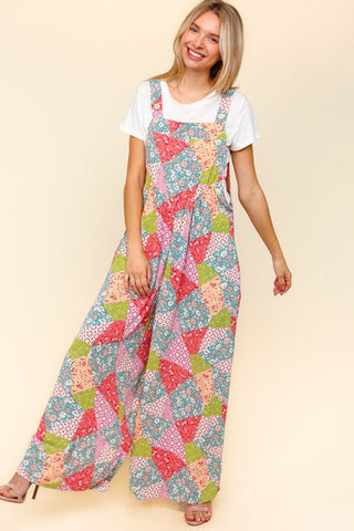 Haptics Full Size Printed Wide Leg Overalls with Side Pockets - 1985 the VAULT Boutique