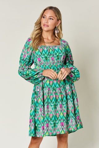 Double Take Full Size Printed Long Sleeve Dress - 1985 the VAULT Boutique