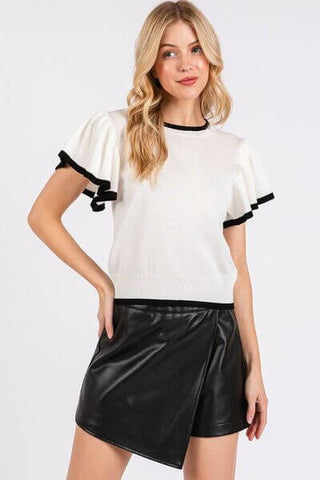 Mittoshop Contrast Trim Ruffled Cap Sleeve Knit Top - 1985 the VAULT Boutique