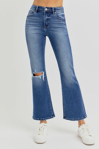 RISEN Full Size Distressed High Rise Crop Flare Jeans - 1985 the VAULT Boutique