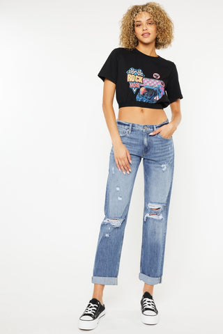 Kancan Mid Rise Distressed Straight Jeans - 1985 the VAULT Boutique