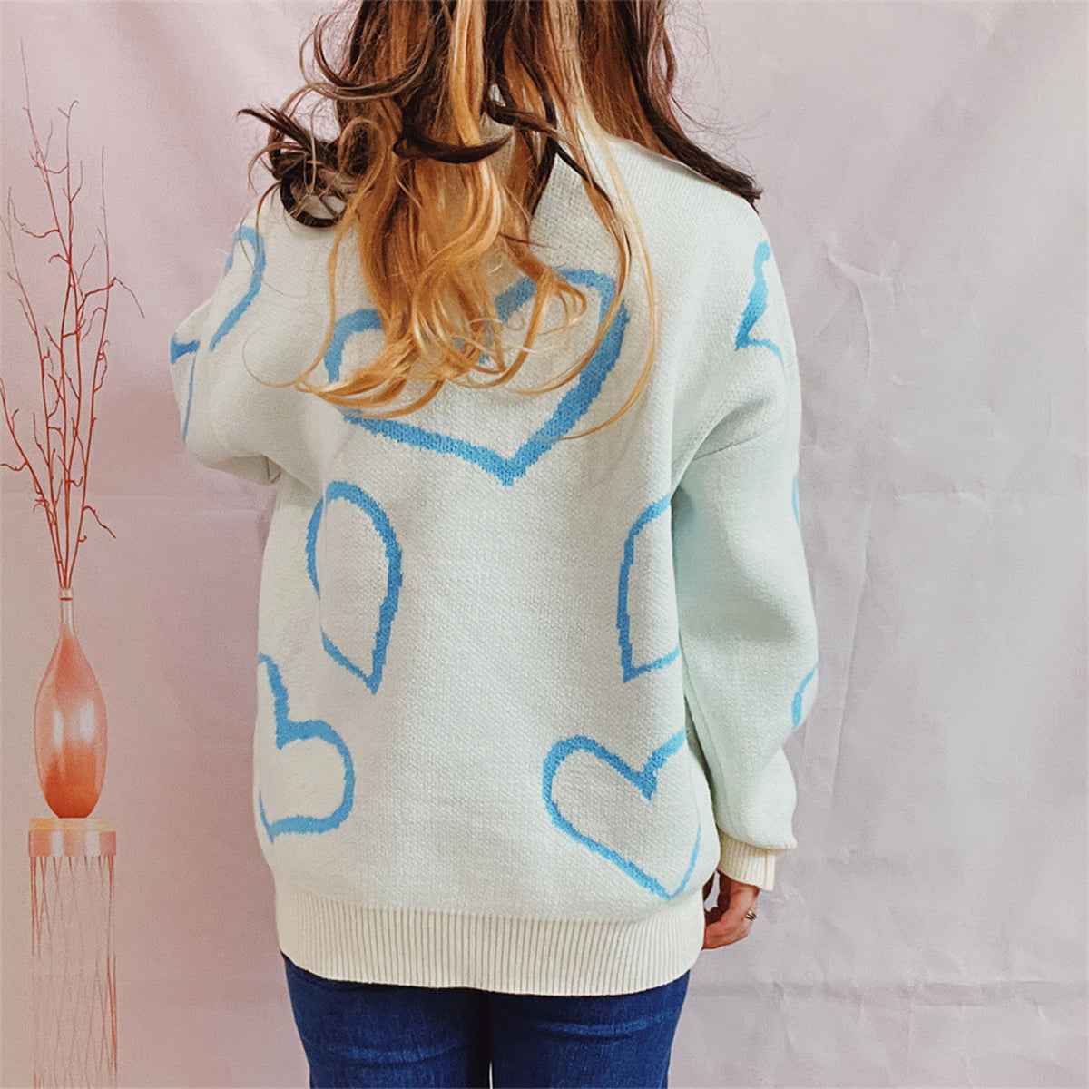 Heart Pattern Long Sleeve Sweater - 1985 the VAULT Boutique