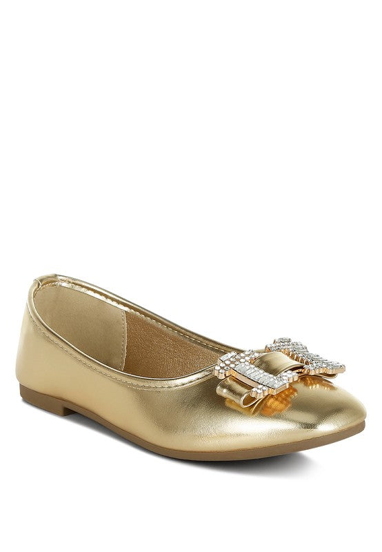 Navik Rhinestone Buckle Metallic Ballerinas - 1985 the VAULT Boutique