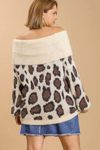 Umgee Full Size Leopard Off-Shoulder Long Sleeve Sweater Plus Size - 1985 the VAULT Boutique