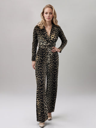 Full Size Leopard Tie Waist Long Sleeve Jumpsuit Plus Size - 1985 the VAULT Boutique