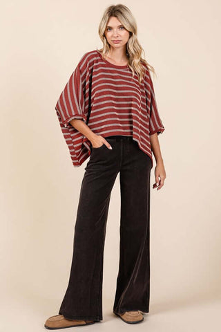 Mittoshop Texture Striped Print Round Neck Dolman Sleeve Top - 1985 the VAULT Boutique