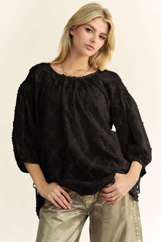 Davi & Dani Tied Round Neck Mesh Blouse - 1985 the VAULT Boutique