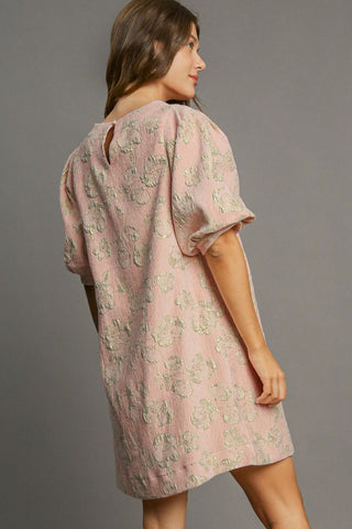 Umgee Floral Jacquard Puff Sleeve Mini Dress - 1985 the VAULT Boutique