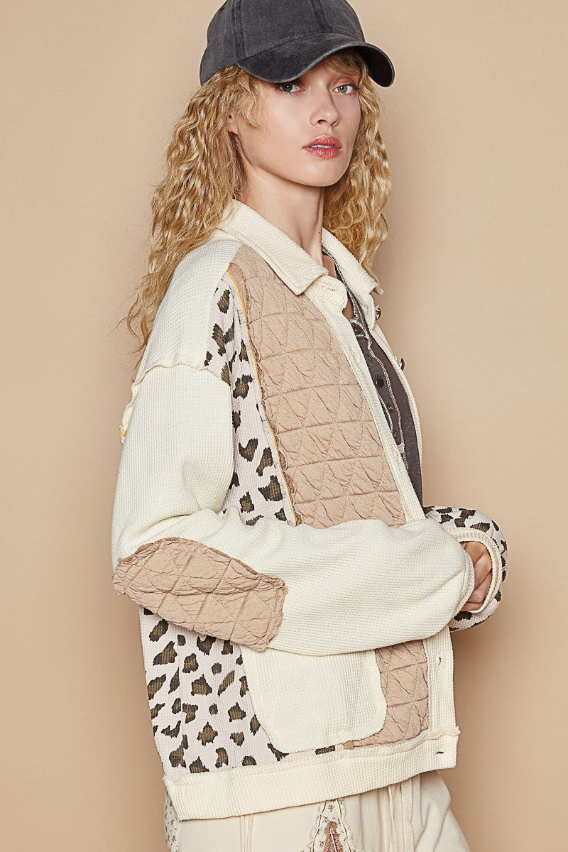 POL Leopard Exposed Seam Button Up Quilted Jacket - 1985 the VAULT Boutique