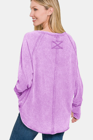 Zenana Round Neck Thumbhole Long Sleeve T-Shirt - 1985 the VAULT Boutique