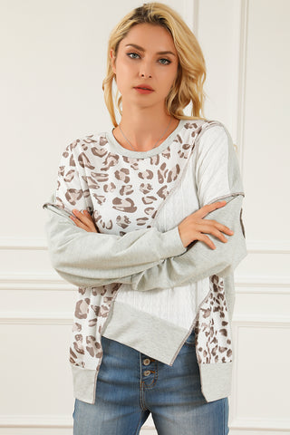 Leopard Exposed Seams Round Neck Sweatshirt - 1985 the VAULT Boutique