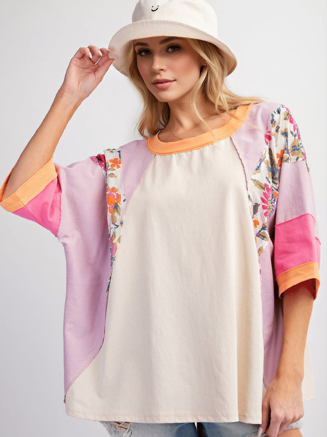 Color Block Printed Three-Quarter Sleeve Top