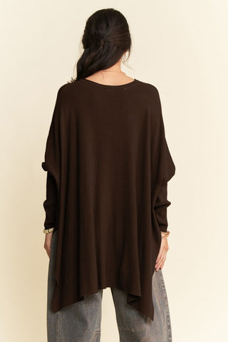 Davi & Dani High-Low Side Slit Batwing Sleeve Top - 1985 the VAULT Boutique