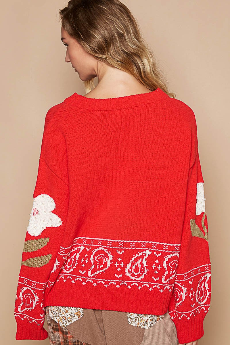 POL Flower Lace Patch Long Sleeve Sweater - 1985 the VAULT Boutique