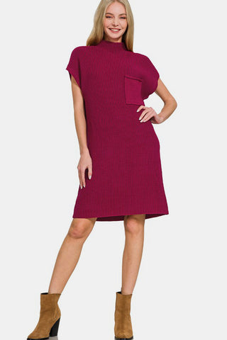 Zenana Mock Neck Short Sleeve Sweater Dress - 1985 the VAULT Boutique