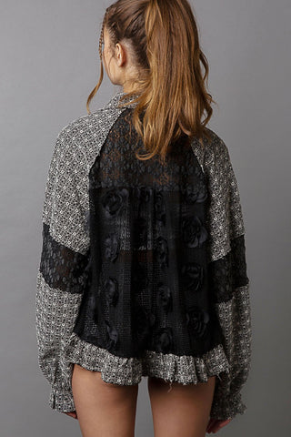 POL Eyelet Flower Pearl Detail Lace Patchwork Shirt - 1985 the VAULT Boutique